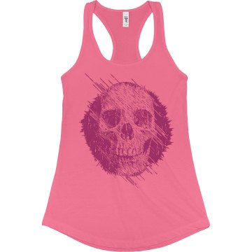 Distorted Skull Junior Fit Bella Sheer Longer Length Rib Racerback Tank Top