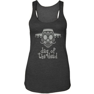 Day Of The Dead Skull Junior Fit Bella Sheer Longer Length Rib Strap Tank Top