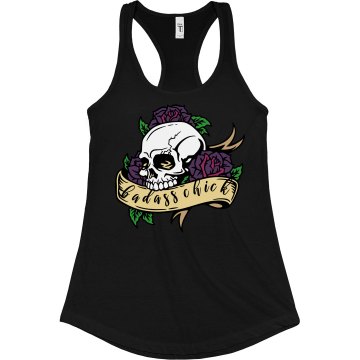 Badass Chick Skull Junior Fit Bella Sheer Longer Length Rib Racerback Tank Top