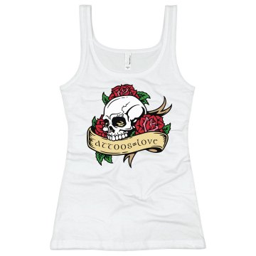 Tattoos Equal Love Skull Junior Fit Bella Sheer Longer Length Rib Tank Top