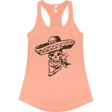 Distressed Skull Junior Fit Bella Sheer Longer Length Rib Racerback Tank Top