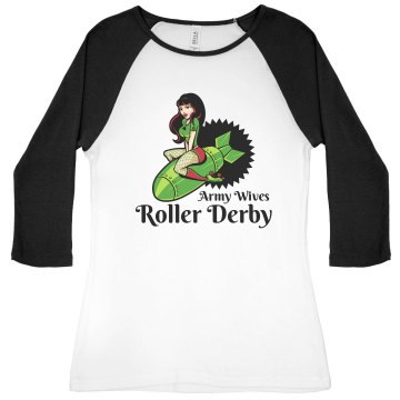 Army Wives Roller Derby Junior Fit Bella 1x1 Rib 3/4 Sleeve Raglan Tee