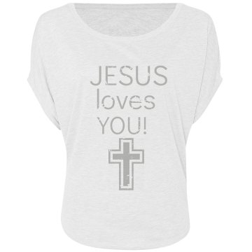 Jesus Loves You Junior Fit Bella Sheer Longer Length Rib Tee