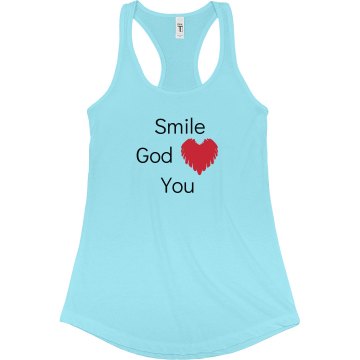 God Loves You Junior Fit Bella Sheer Longer Length Rib Racerback Tank Top