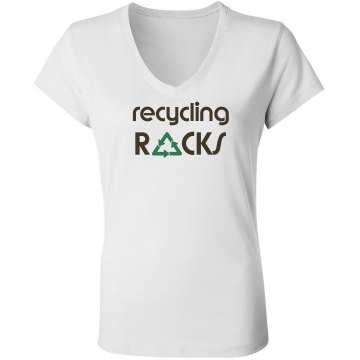 RECYCLING ROCKS! Junior Fit Bella Sheer Longer Length Rib V-Neck Tee 