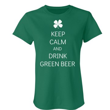 Keep Calm Green Beer Junior Fit American Apparel Fine Jersey Tee