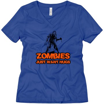 Zombies Just Want Hugs Misses Relaxed Fit Anvil V-Neck Tee