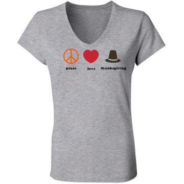 Peace, Love, Thanksgiving Junior Fit Bella Long Sleeve Sheer Longer Length Rib V-Neck Tee