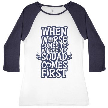 Cheer Squad Saying Junior Fit Bella 1x1 Rib Ringer Tee