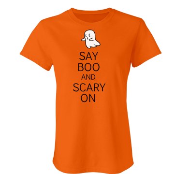 Say Boo And Scary On Junior Fit Bella Crewneck Jersey Tee