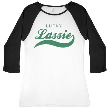 St. Patrick's Rhinestone Junior Fit Bella 1x1 Rib Cap Sleeve Raglan Tee