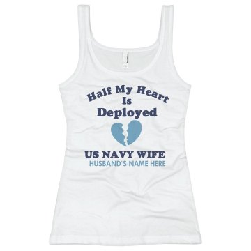 Half My Heart Is Deployed Junior Fit Bella 1x1 Rib Ringer Tee