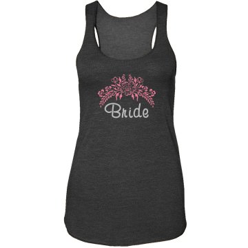 Bride Rhinestone Flower Junior Fit Bella Sheer Longer Length Rib Strap Tank Top