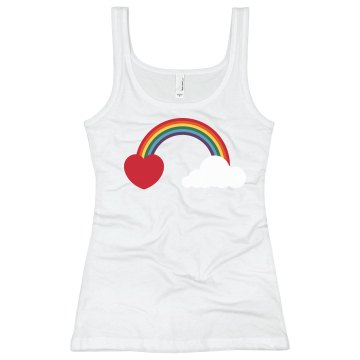 Rainbows And Hearts Tummy Junior Fit Bella Sheer Longer Length Rib Tank Top