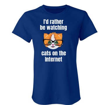 Rather Be Watching Cats Junior Fit Bella Crewneck Jersey Tee