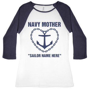 Navy Mother Emblem Junior Fit Bella 1x1 Rib 3/4 Sleeve Raglan Tee