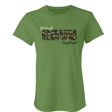 Proud Camo Navy Mother Junior Fit Bella Crewneck Jersey Tee