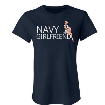 Navy Girlfriend Pinup Junior Fit Bella Crewneck Jersey Tee