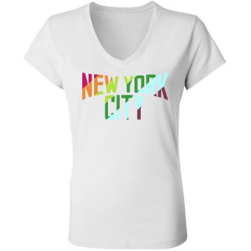 New York City Rainbow Junior Fit Bella Sheer Longer Length Rib V-Neck Tee 