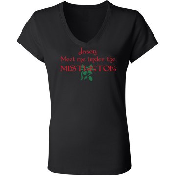 Meet Me Under Mistletoe Junior Fit Bella Long Sleeve Sheer Longer Length Rib V-Neck Tee