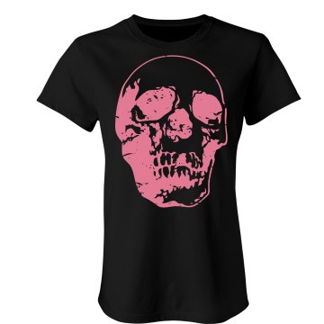 Distressed Pink Skull Junior Fit Bella Sheer Longer Length Rib Tee