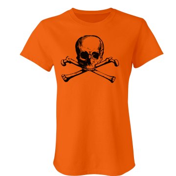 Orange Skull & Crossbones Junior Fit Bella Crewneck Jersey Tee