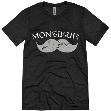Monsieur Mustache Unisex Canvas Triblend Tee