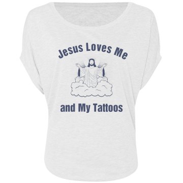 Jesus Loves My Tattoos  Misses Relaxed Fit Anvil Scoop Neck Tee