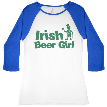 St. Patrick's Beer Girl Junior Fit Bella 1x1 Rib 3/4 Sleeve Raglan Tee