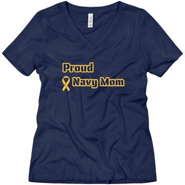 Navy Rhinestone Ribbon Misses Relaxed Fit Anvil V-Neck Tee