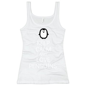 Keep Calm Love Penguins Junior Fit Bella Sheer Longer Length Rib Tank Top