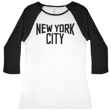 New York City Junior Fit Bella 1x1 Rib 3/4 Sleeve Raglan Tee