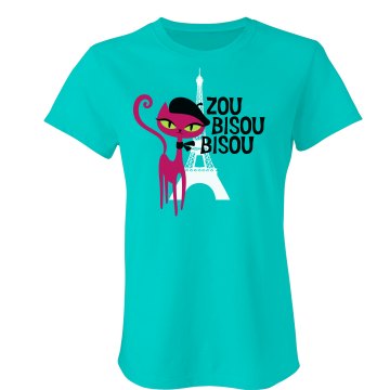 Parisian Kittie Kiss Tee Junior Fit Bella Crewneck Jersey Tee