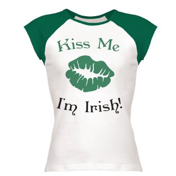 St. Patrick's Day Kiss Me Junior Fit Bella 1x1 Rib Ringer Tee