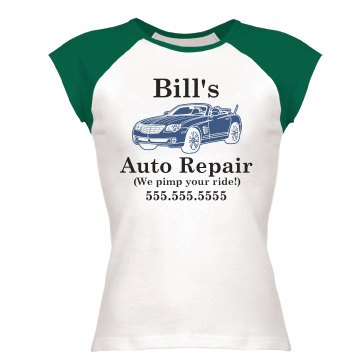Auto Repair Business Tee Junior Fit Bella 1x1 Rib Cap Sleeve Raglan Tee