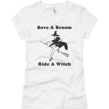 Halloween Ride A Witch Junior Fit Basic Bella Favorite Tee