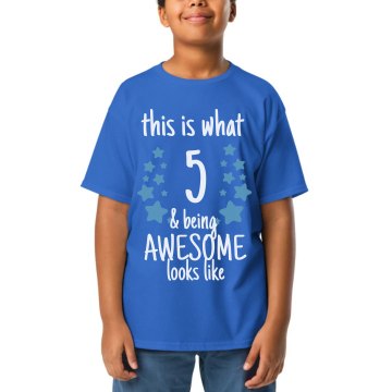 5 And Awesome Birthday Youth Gildan Ultra Cotton Crew Neck Tee