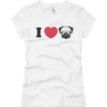 I Love Pugs Junior Fit Basic Bella Favorite Tee