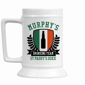 Murphy's St. Patty Stein 28oz Gold Trim Ceramic Stein