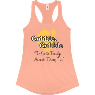 Gobble Turkey Tank Junior Fit Bella Sheer Longer Length Rib Racerback Tank Top