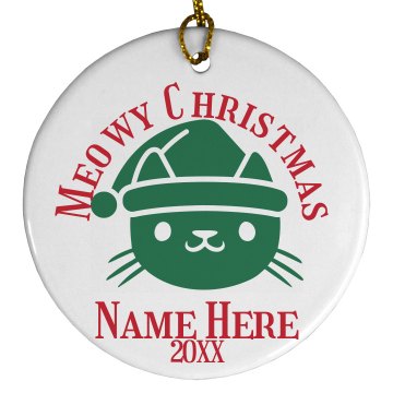 Meowwwy Christmas Porcelain Circle Ornament