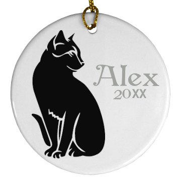 Cat with Name Ornament Porcelain Circle Ornament