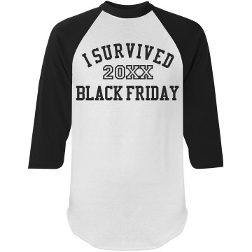 I Survived Black Friday Junior Fit Bella 1x1 Rib 3/4 Sleeve Raglan Tee