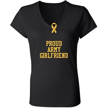 Proud Army Girlfriend Junior Fit Bella Long Sleeve Sheer Longer Length Rib V-Neck Tee
