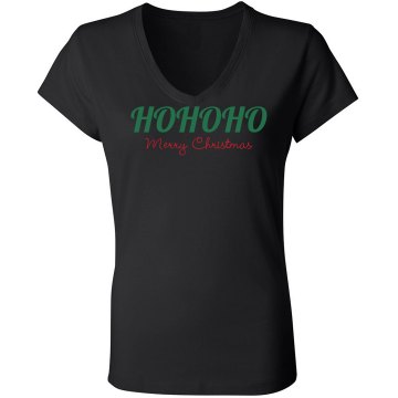 Ho Ho Ho Merry Christmas Junior Fit Bella Long Sleeve Sheer Longer Length Rib V-Neck Tee