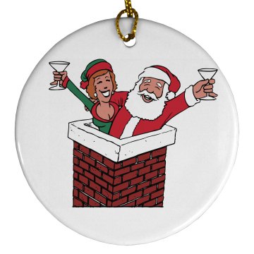Santa Clause Ornament Porcelain Circle Ornament