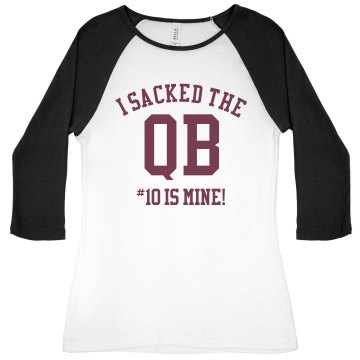 I Sacked The QB Junior Fit Bella 1x1 Rib 3/4 Sleeve Raglan Tee