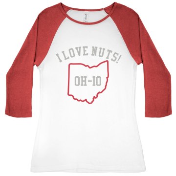 I Love Nuts Junior Fit Bella 1x1 Rib 3/4 Sleeve Raglan Tee