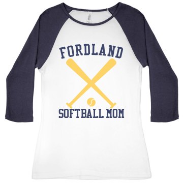 Softball Mom Tee Junior Fit Bella 1x1 Rib 3/4 Sleeve Raglan Tee