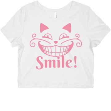 Cheshire Cat Big Smile Misses Bella Flowy Boxy Lightweight Crop Tee